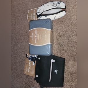 Selling yoga block, yoga mat bag, and waist bag.